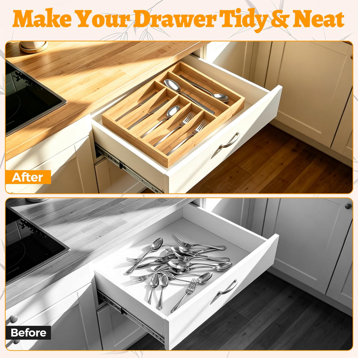 Bamboo Silverware Drawer Organizer