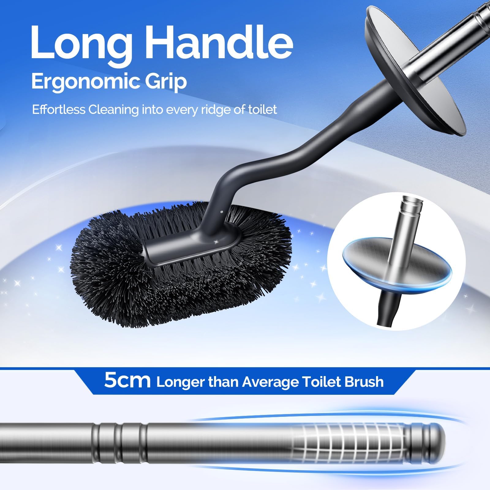 Toilet Brush and Holder Set：Stainless Steel Deep Clean Bathroom