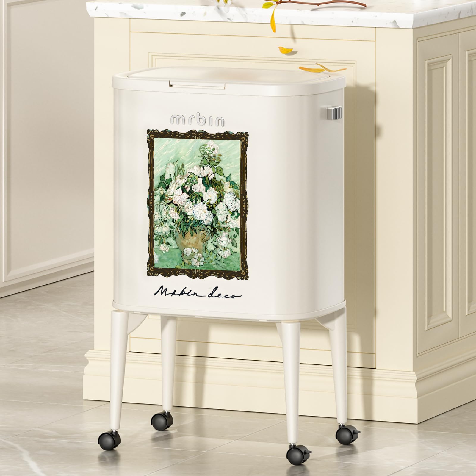 Metal Kitchen Trash Can with Wheel Legs