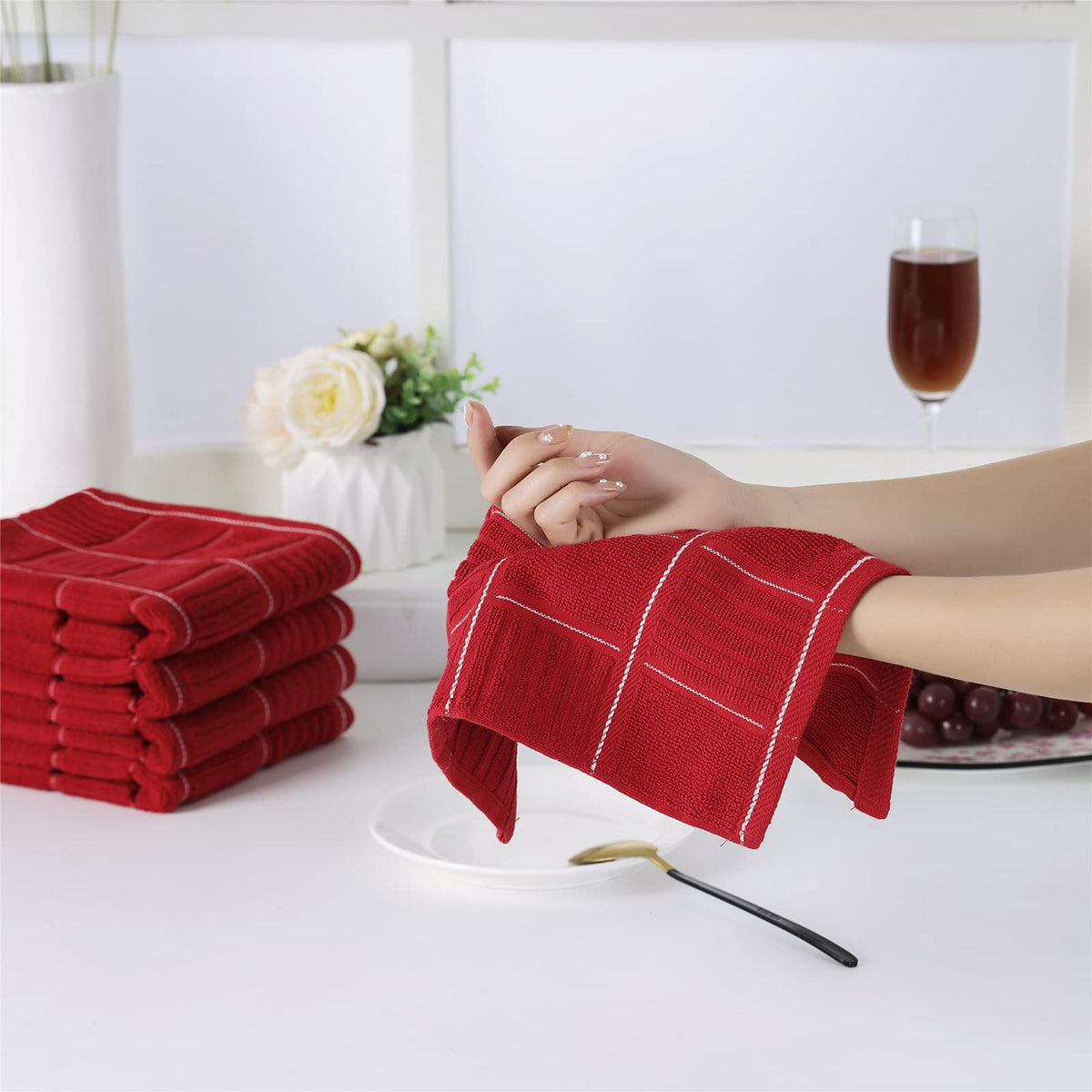 Red Kitchen Towels and Dishcloths Set (8 Count)