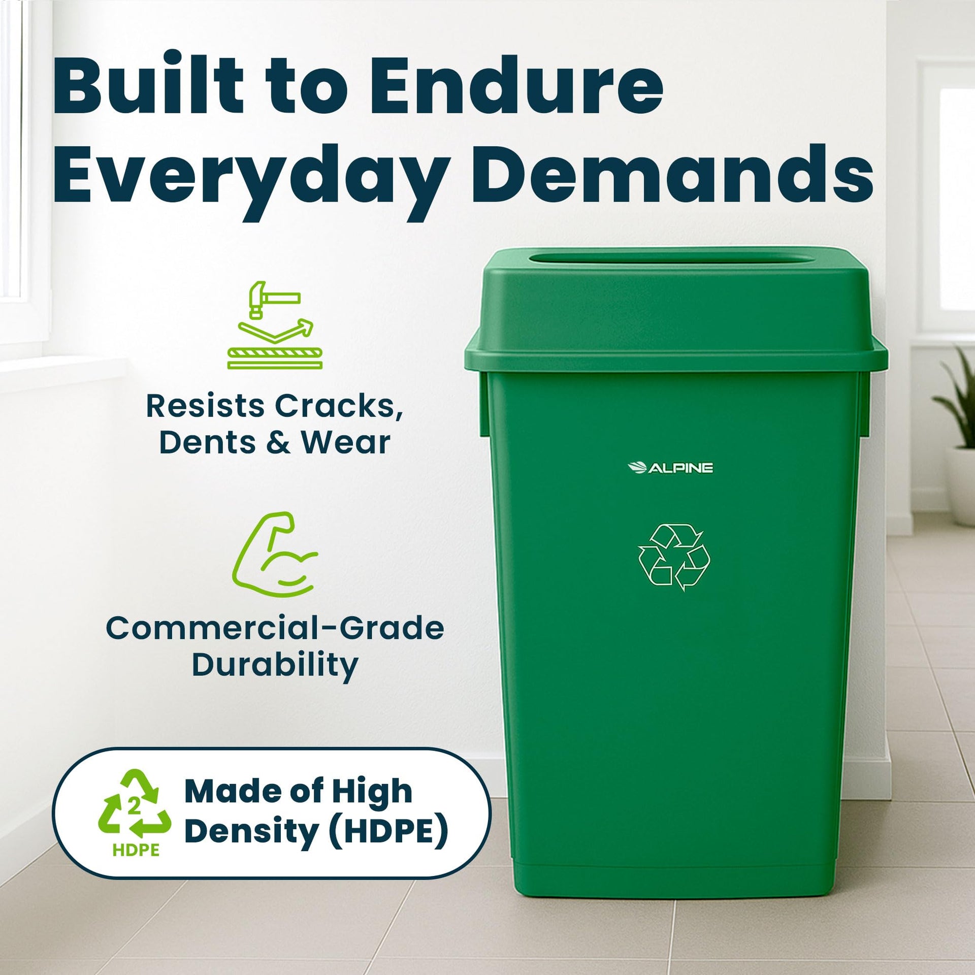 Slim Trash Can Lid for 16 to 23 Gallon Green Indoor Recycle Bin