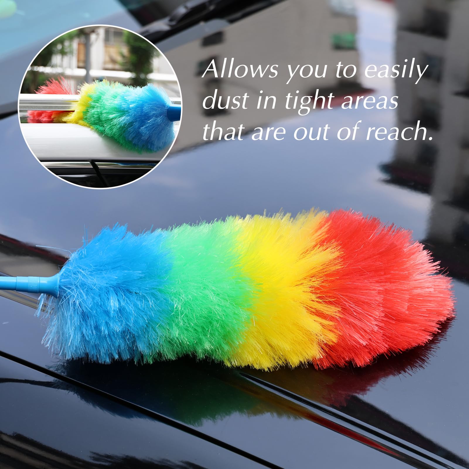 Rainbow Extendable Static Duster Reusable Microfiber Duster with 100" Telescoping Pole