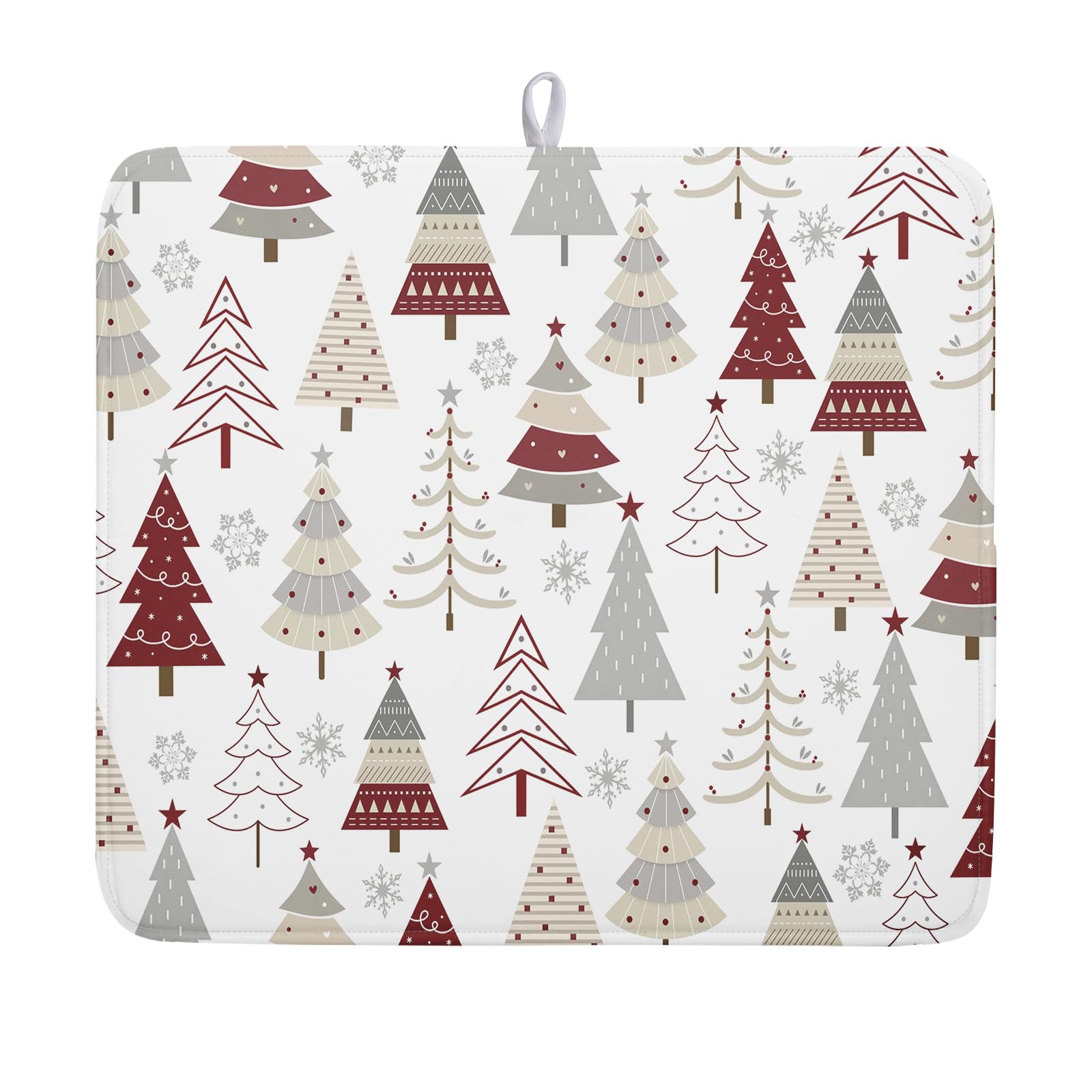Christmas Tree Dish Drying Mat for Kitchen Counter Christmas Pine Tree Dish Drying Mat 16x18 Inch Geometric Winter Dish Draining Mat Absorbent Reversible Dish Pad Kitchen Accessories Table Protector