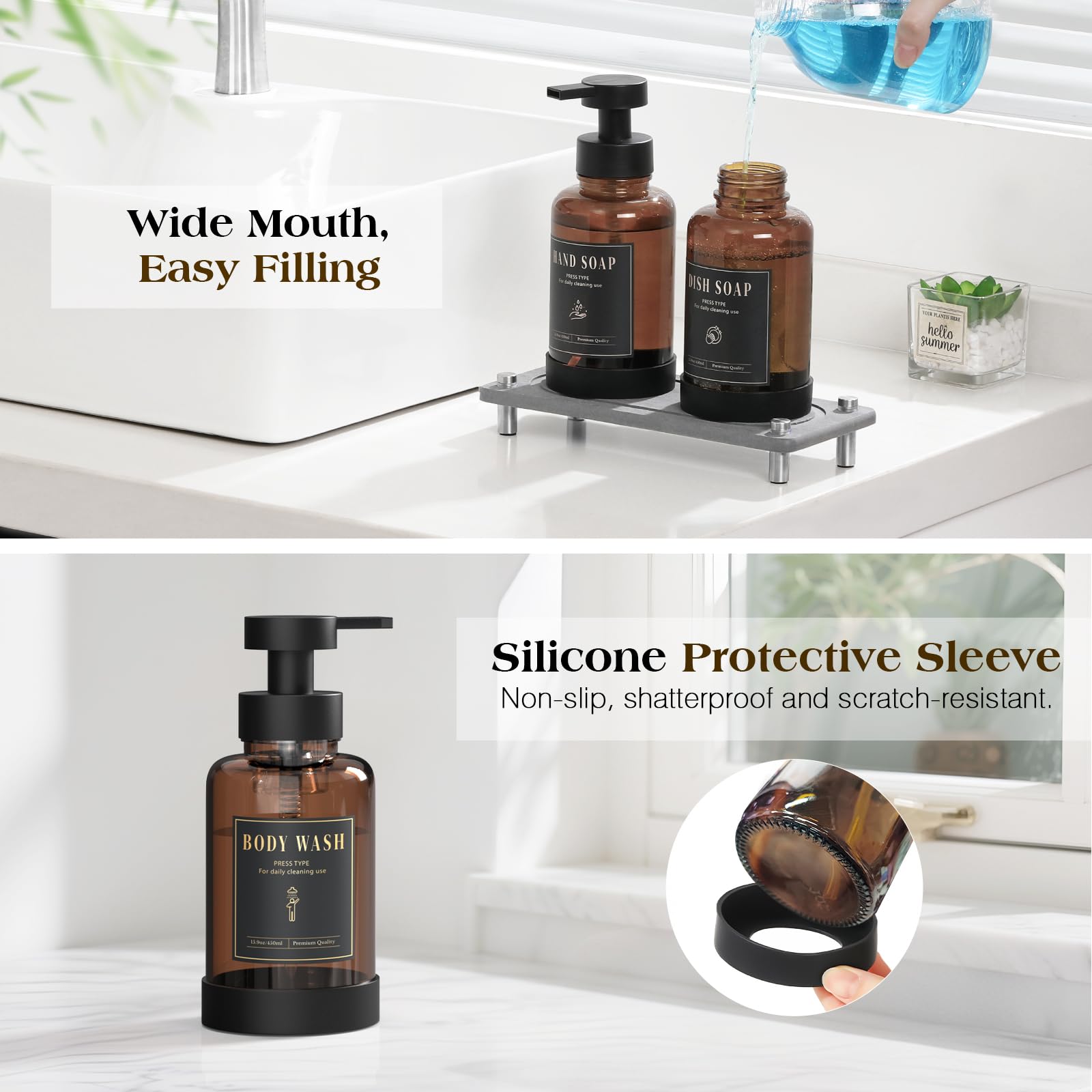 15oz Glass Foaming Soap Dispenser Set (2 Count)