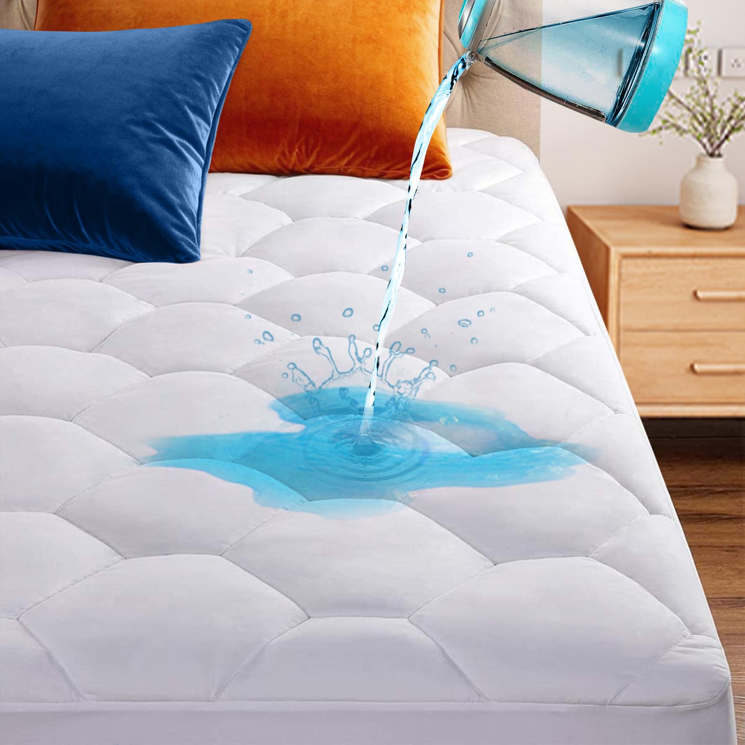Cal King Hexagonal Quilted Mattress Protector Waterproof
