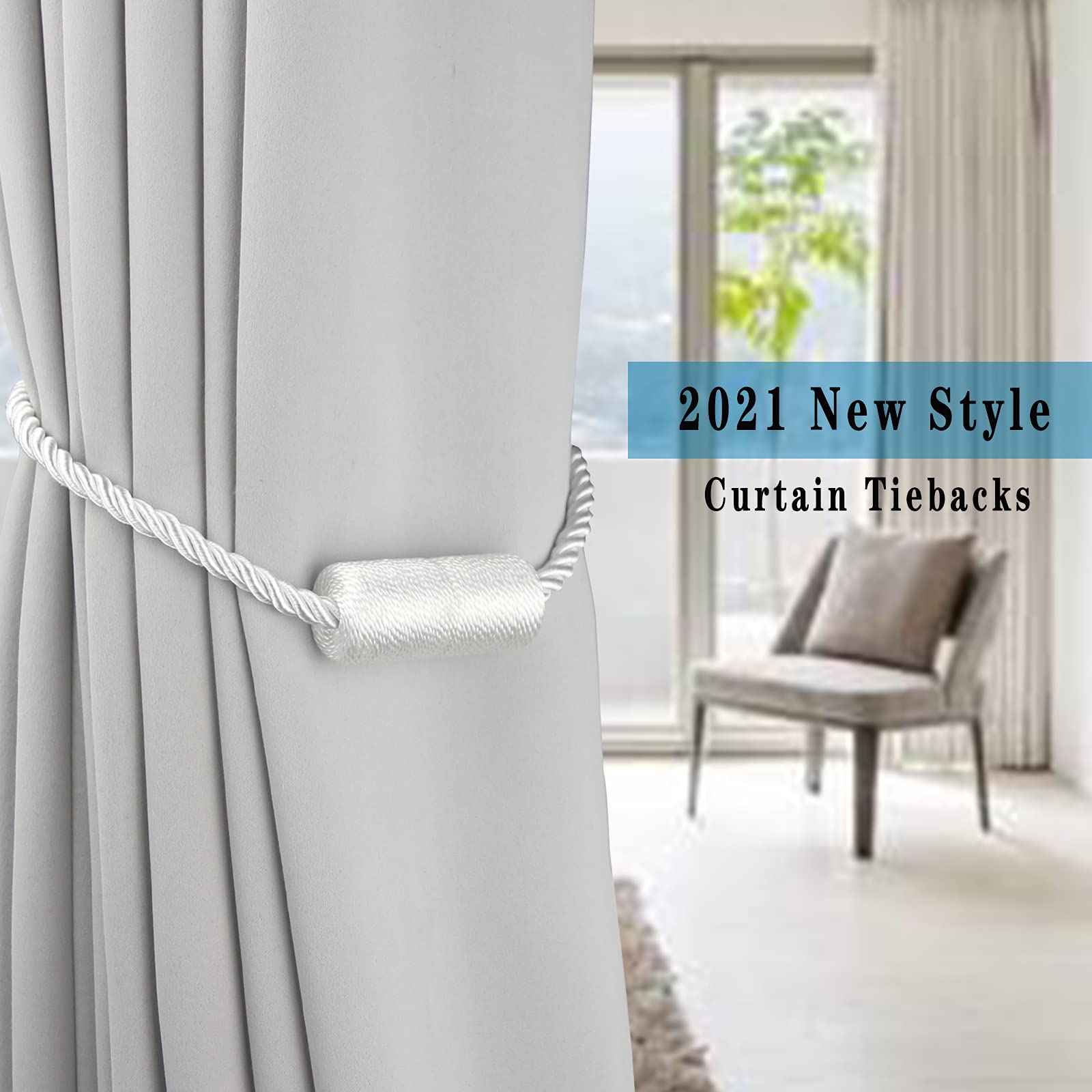 Magnetic Curtain Tiebacks Holdbacks Decorative Tie Backs for Windows Porlau (6 Count)