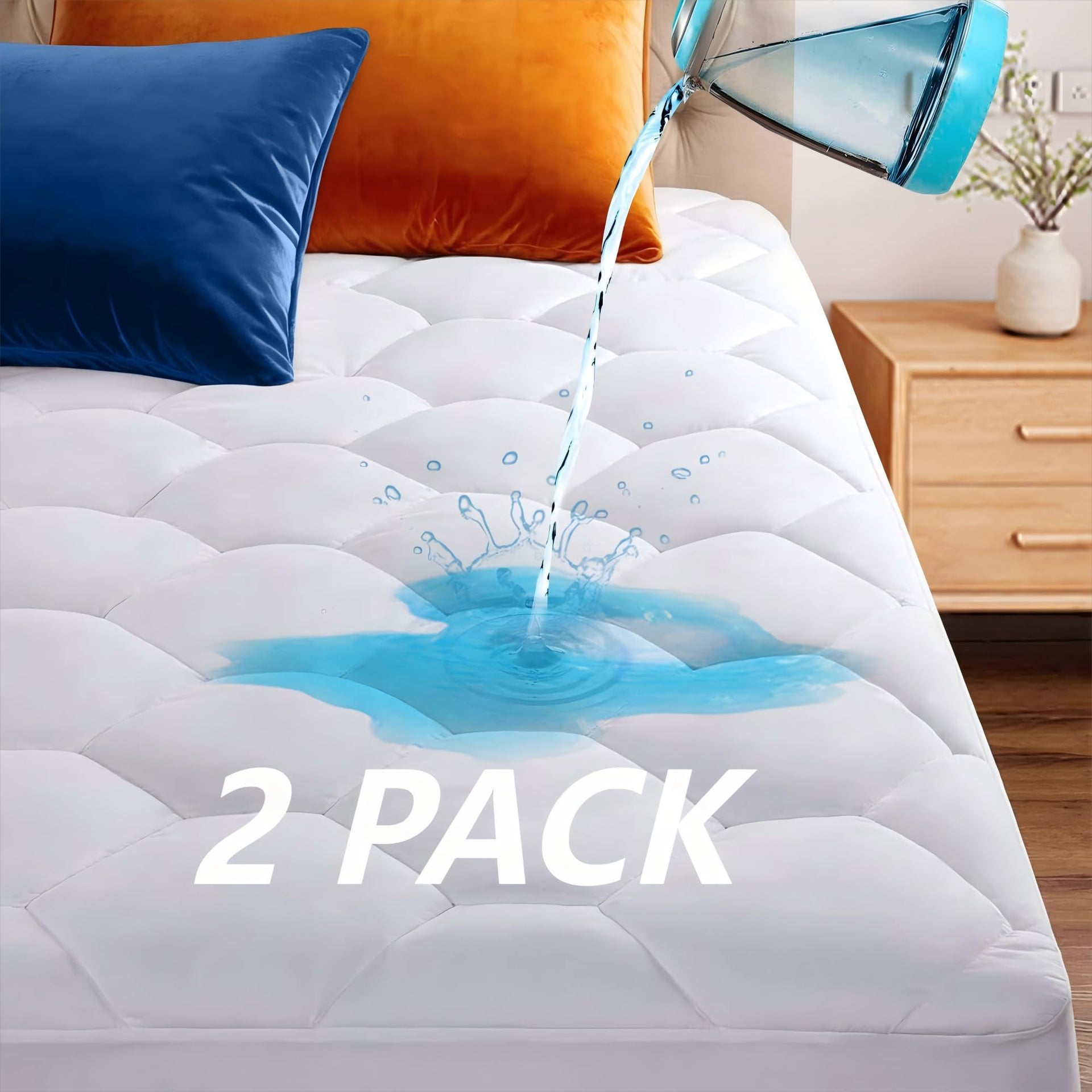 2 Pack Twin XL Hexagonal Quilted Mattress Protector Waterproof (2 Count)