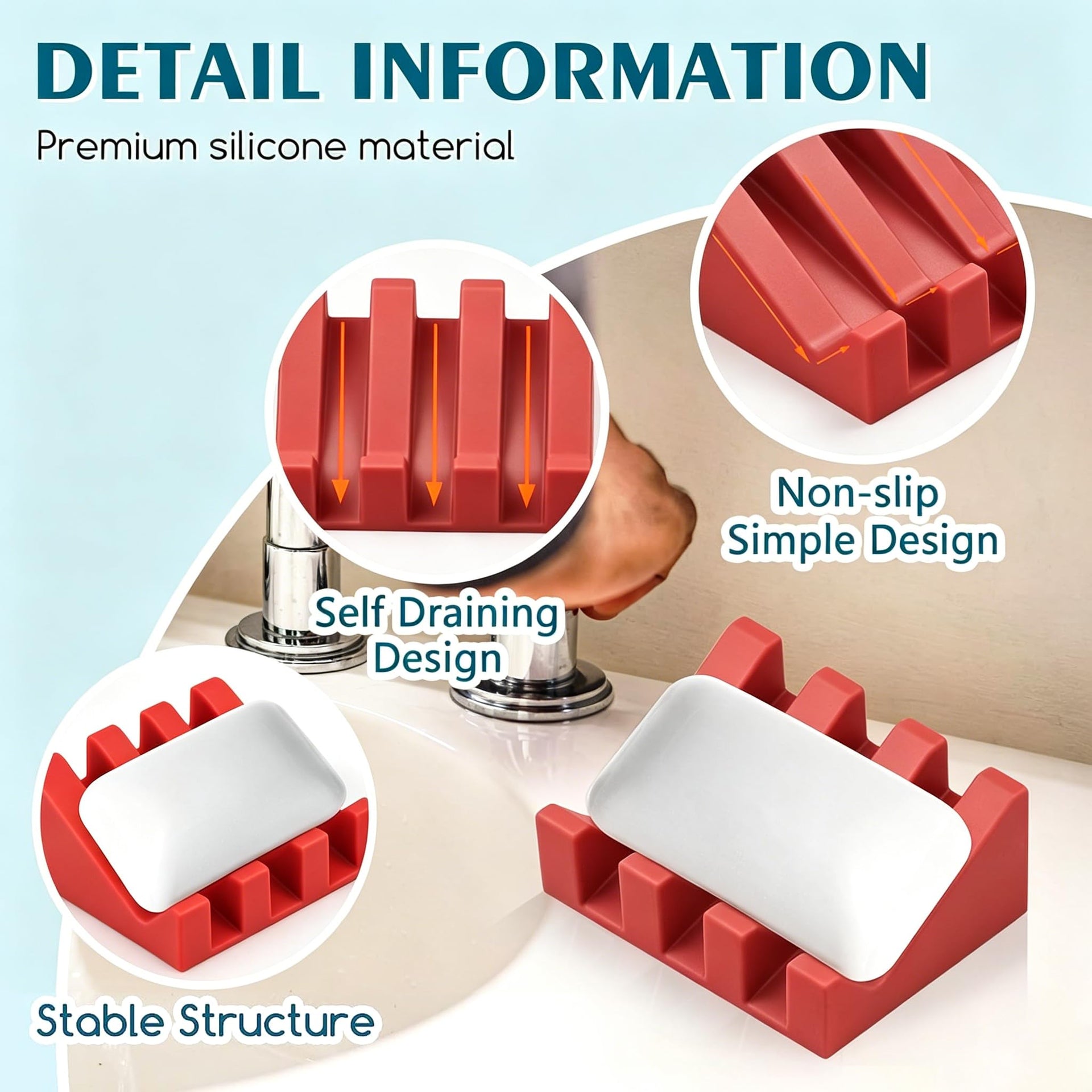 Silicone Soap Dish Self Draining with Suction Cups