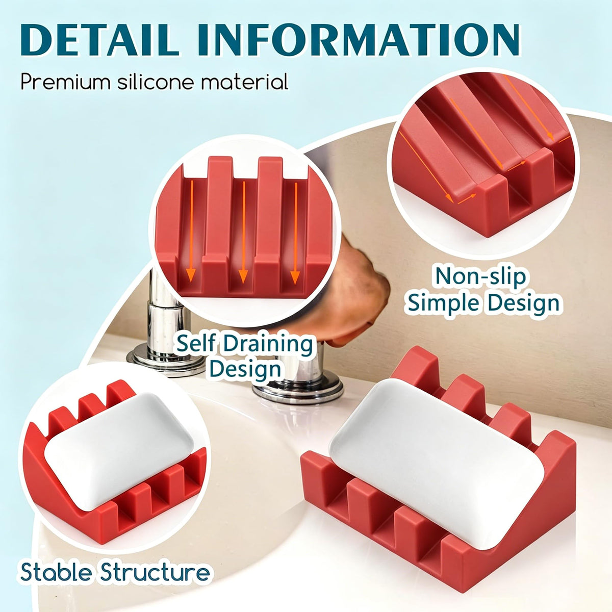 Silicone Soap Dish Self Draining with Suction Cups