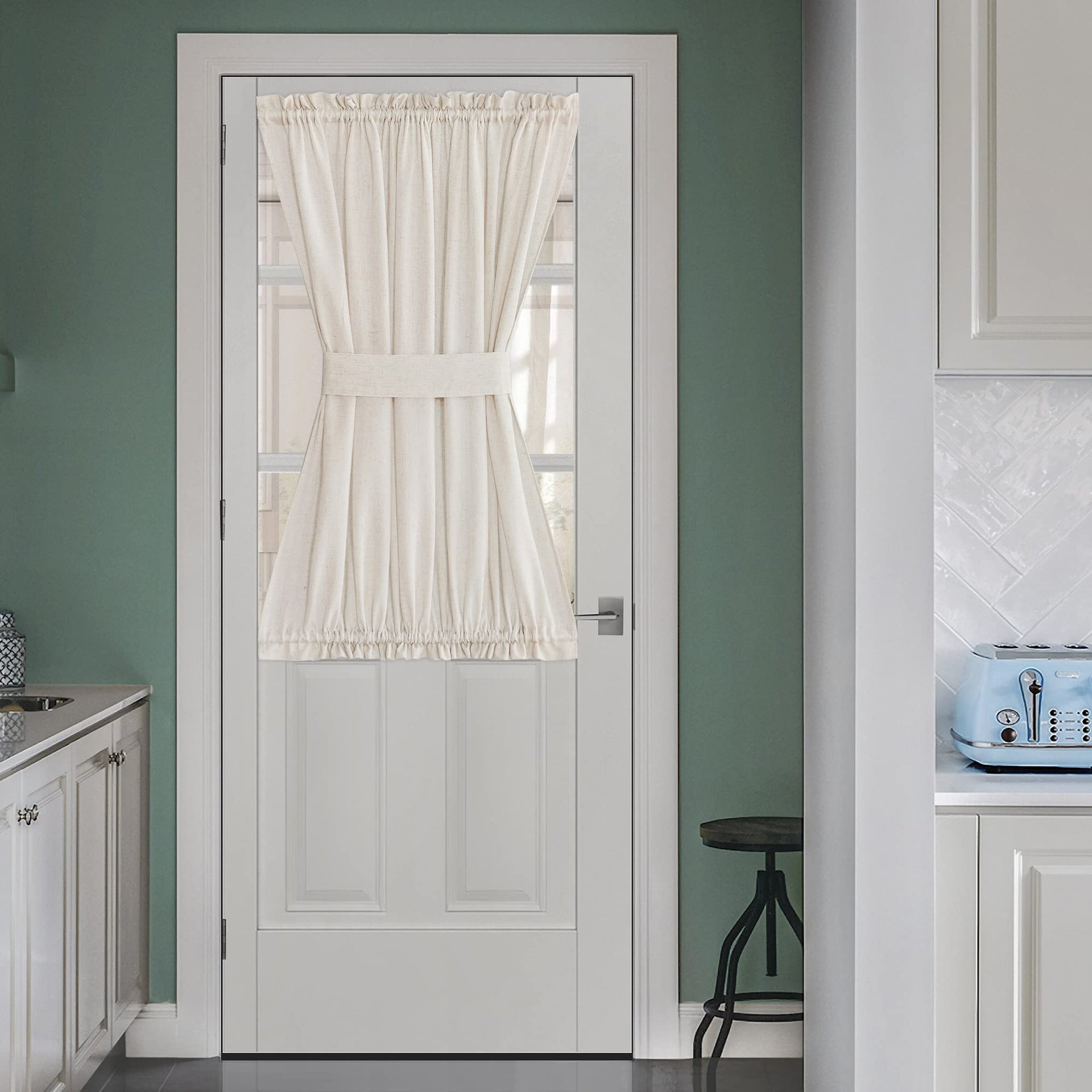 Natural Linen French Door Curtains 40 inches Long for Kitchen