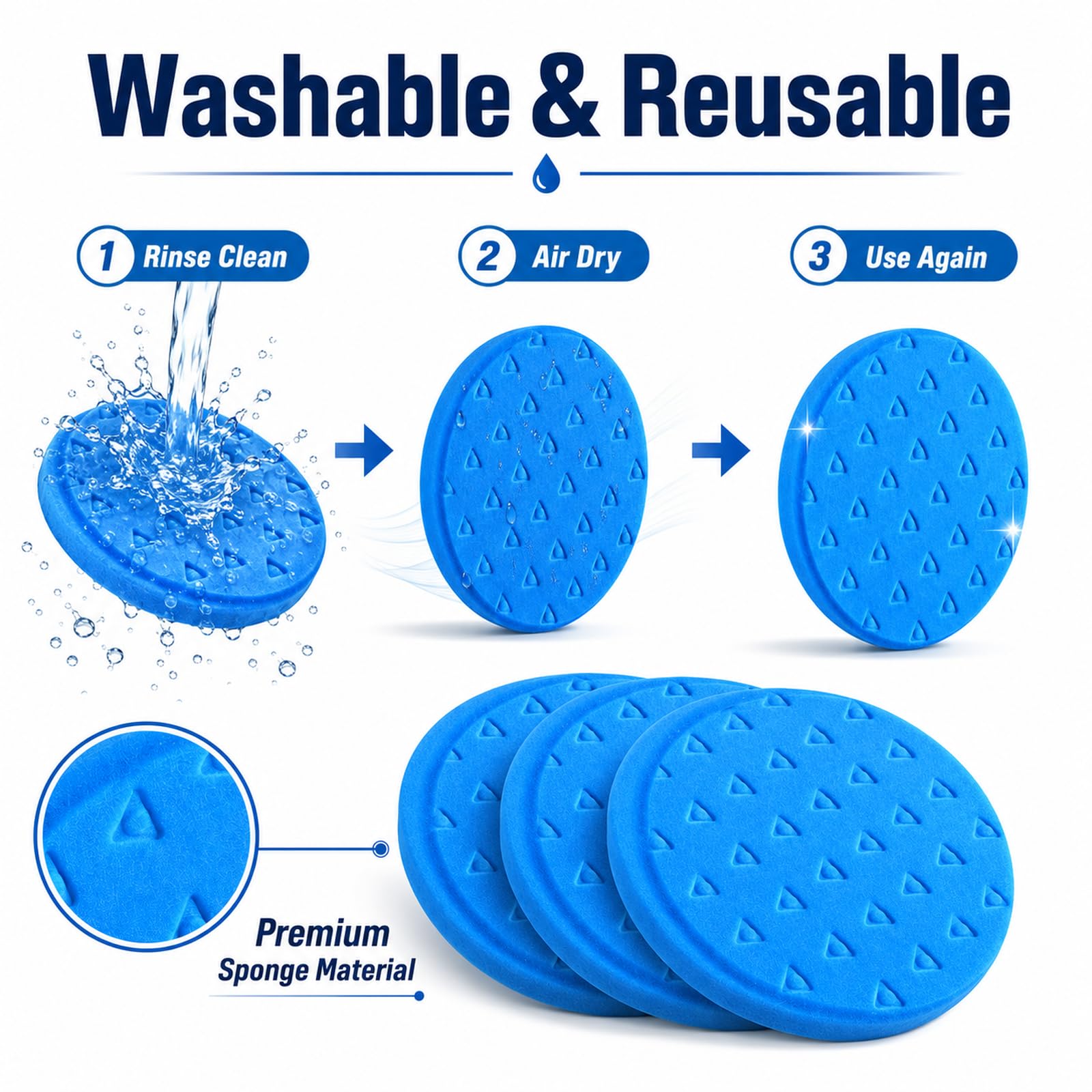 Polishing Pad 6.5 Inch 3 Pack Blue Foam Buffing Pads for Car Detailing (3 Count)
