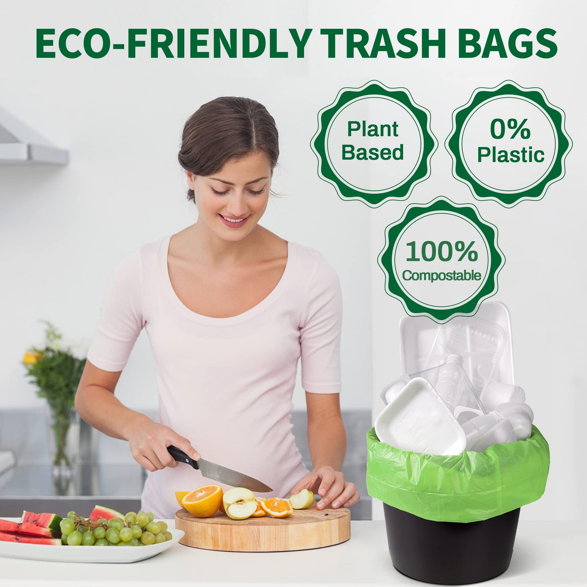 5 Gallon Trash Bags Compostable Compost Small Garbage Bag Extra Thick 0.78 Mil for Kitchen Bathroom BPI Certified 45 Counts