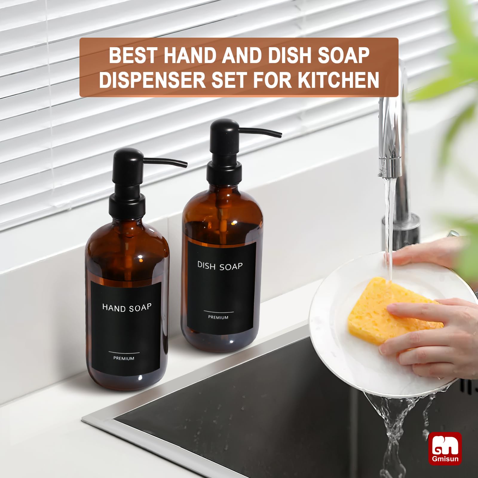 Amber Glass Soap Dispenser (2 Count)