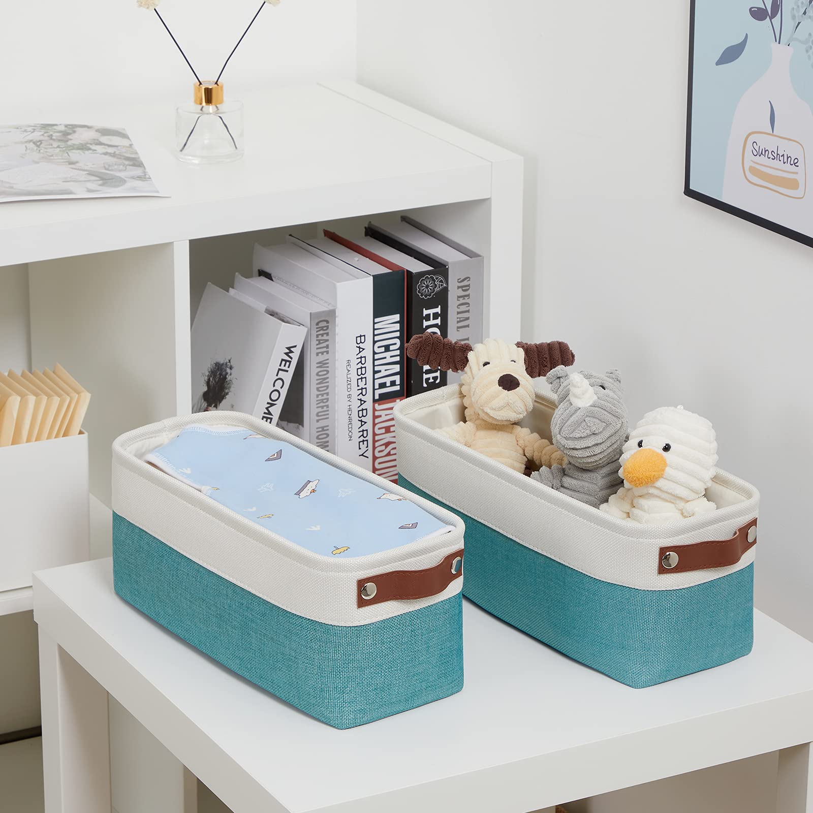 Small Bathroom Closet Storage Baskets Canvas Fabric Storage Bins for Toilet 2 Pack Collapsible Home Organizer With Handles (2 Count)
