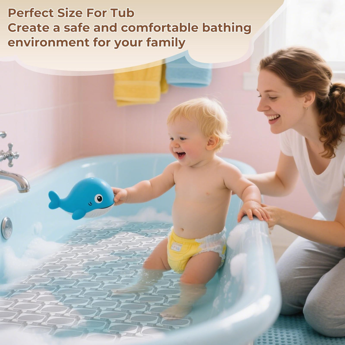 Bathtub Mats Non Slip for Bathroom with Suction Cups and Drain Holes 27.6 * 15.7 Inch Shower Mat for Inside Shower