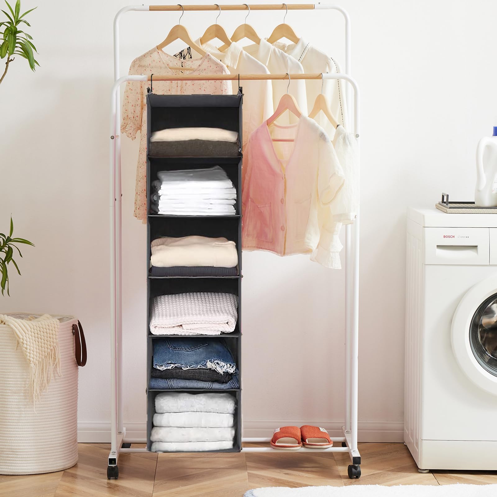 6 Tier Hanging Closet Organizer with 2 Sturdy Hooks