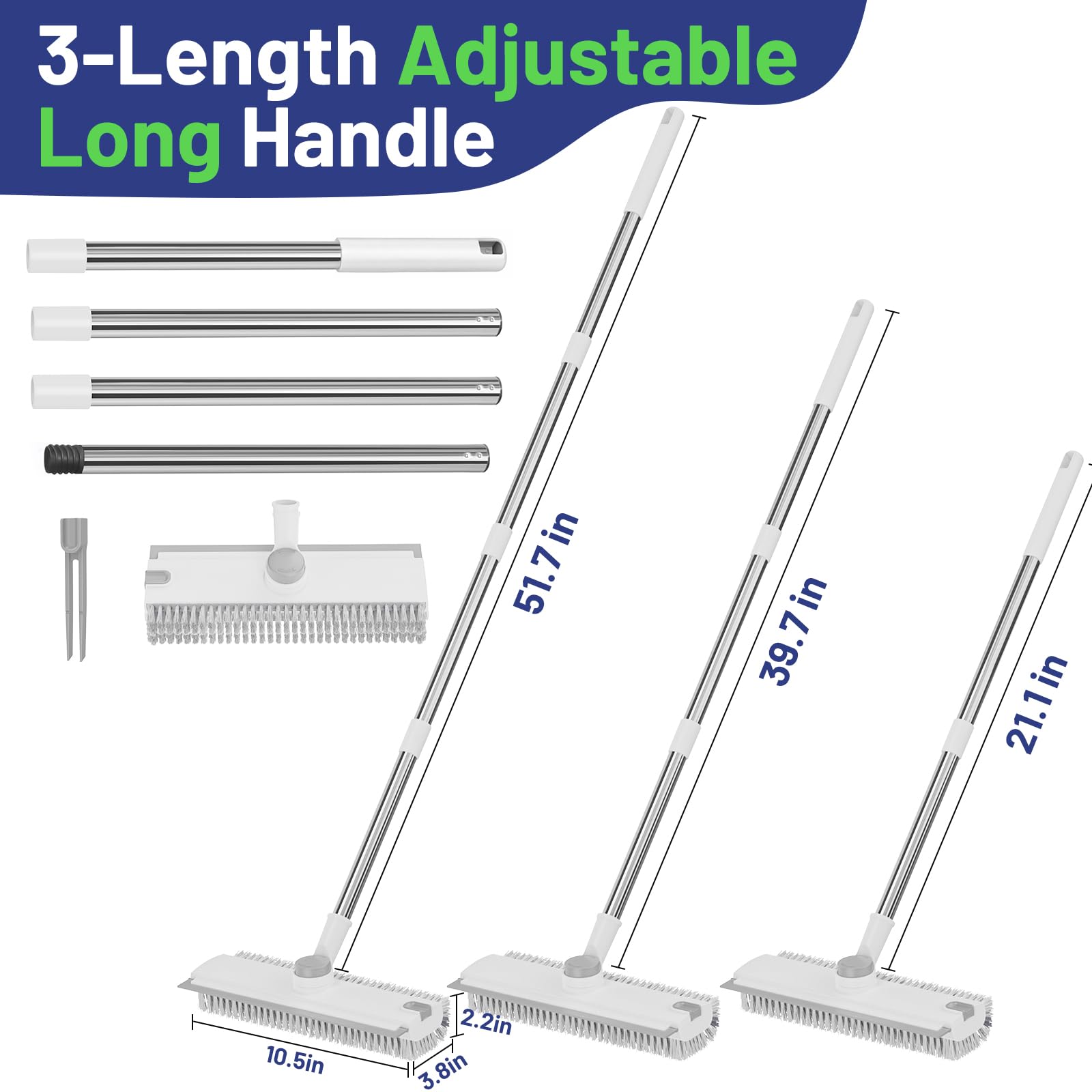 3 in 1 Floor Scrub Brush with Long Handle & Squeegee