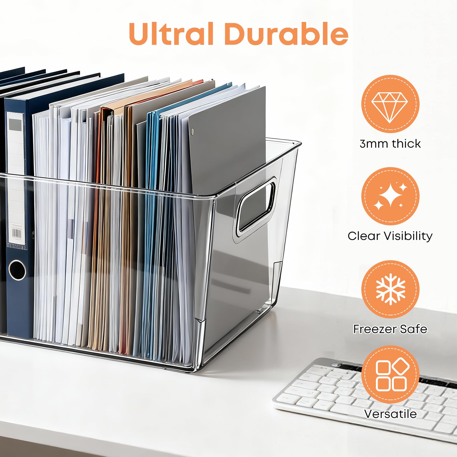8 Pack Clear Plastic Storage Bins 12x8x6in Pantry Organizer