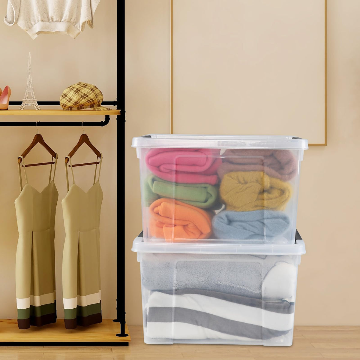 34 L Clear Plastic Storage Bins Box with Lid (4 Count)