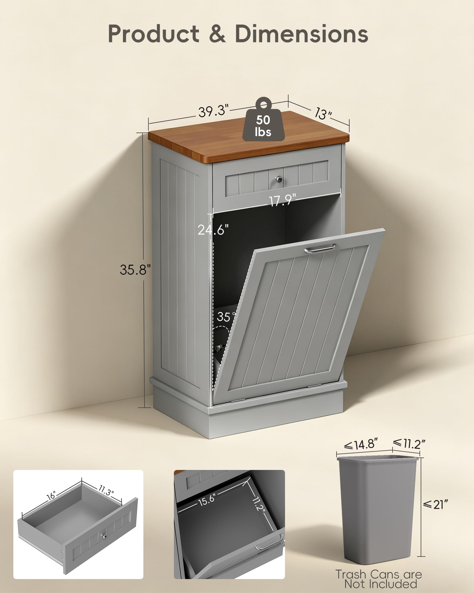 10 Gallon Tilt Out Trash Cabinet with Big Storage Drawer