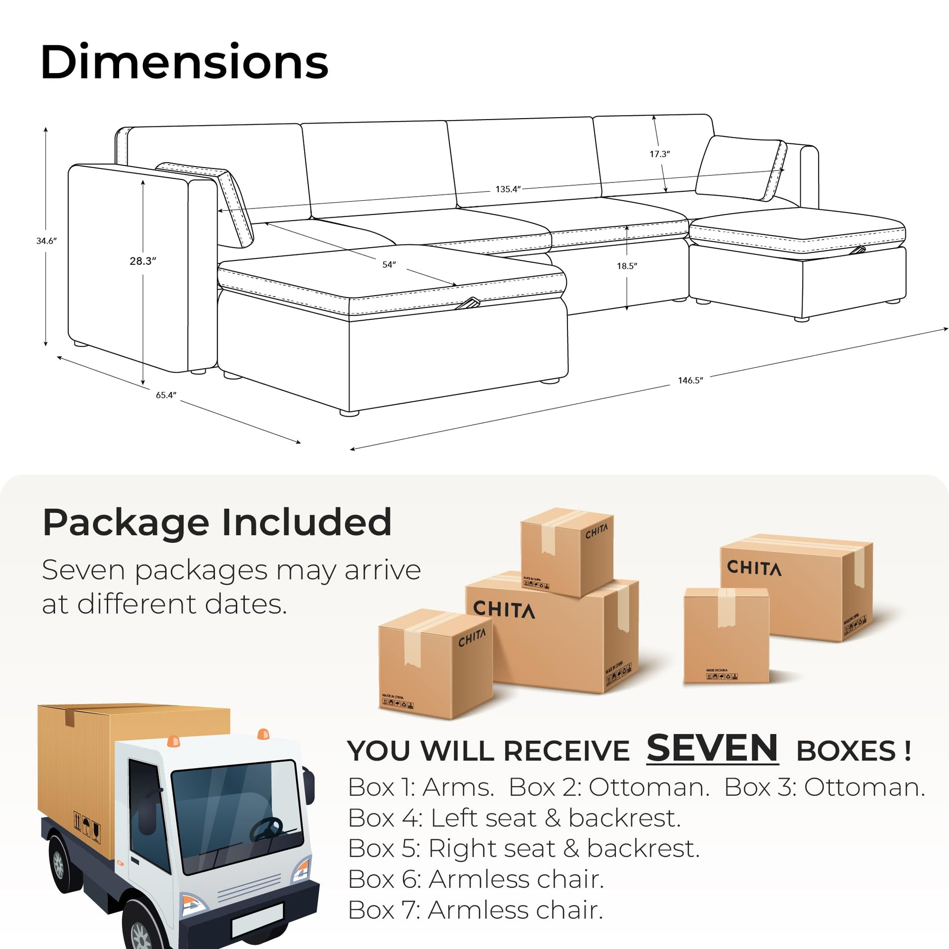 Oversized Modular Sectional Fabric Sofa Set (7 Count)