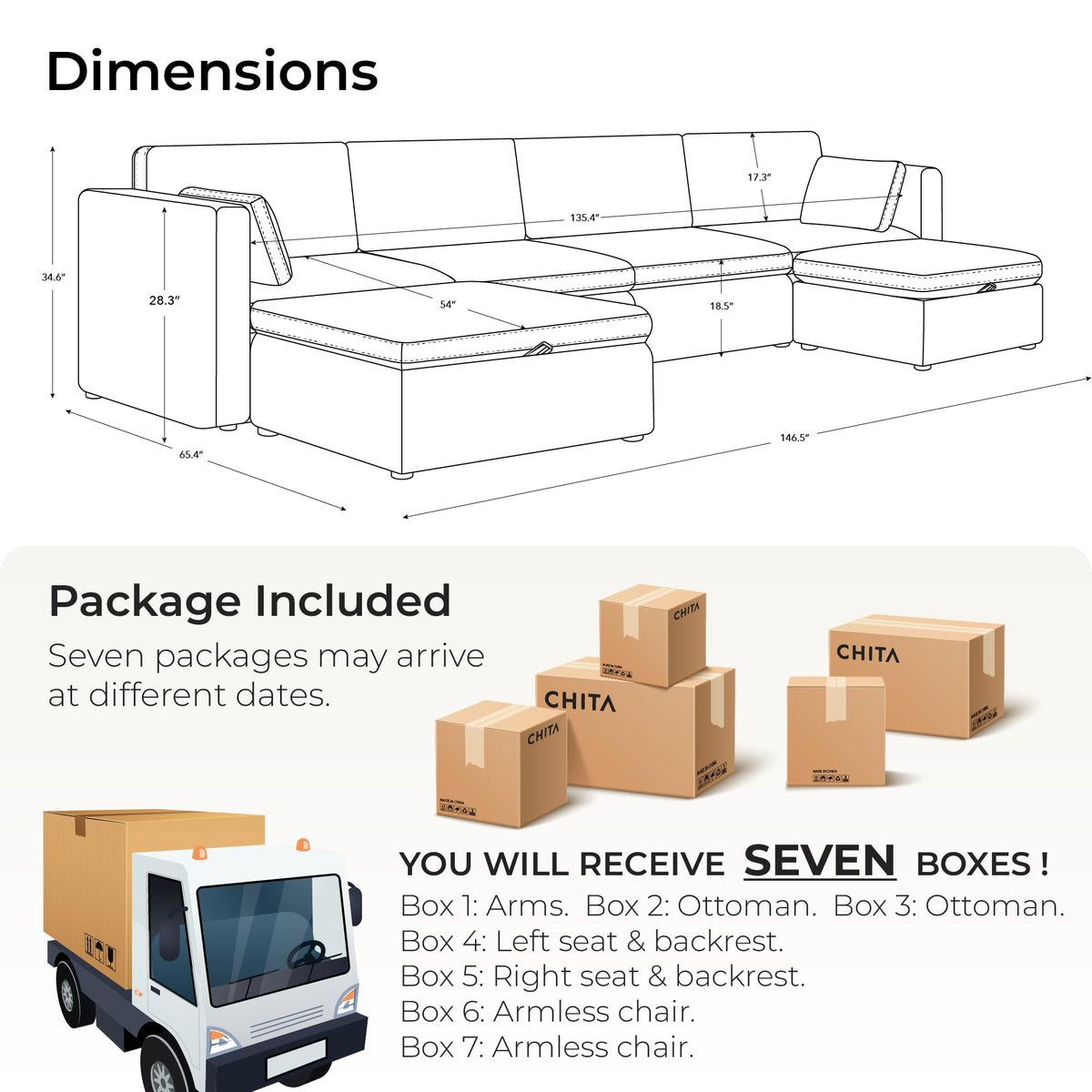 Oversized Modular Sectional Fabric Sofa Set (7 Count)