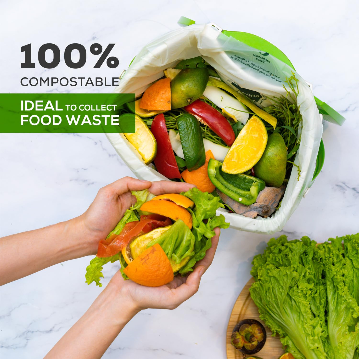 100% Compostable Waste Bags 2.6 Gallon (50 Count)