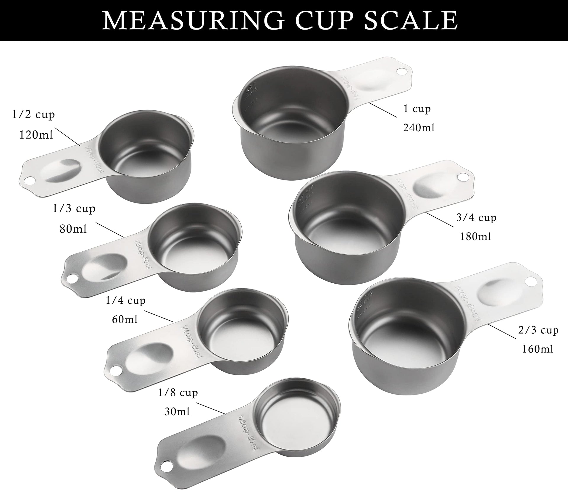 Measuring Cups Set of 7 Stainless Steel Measuring Cups