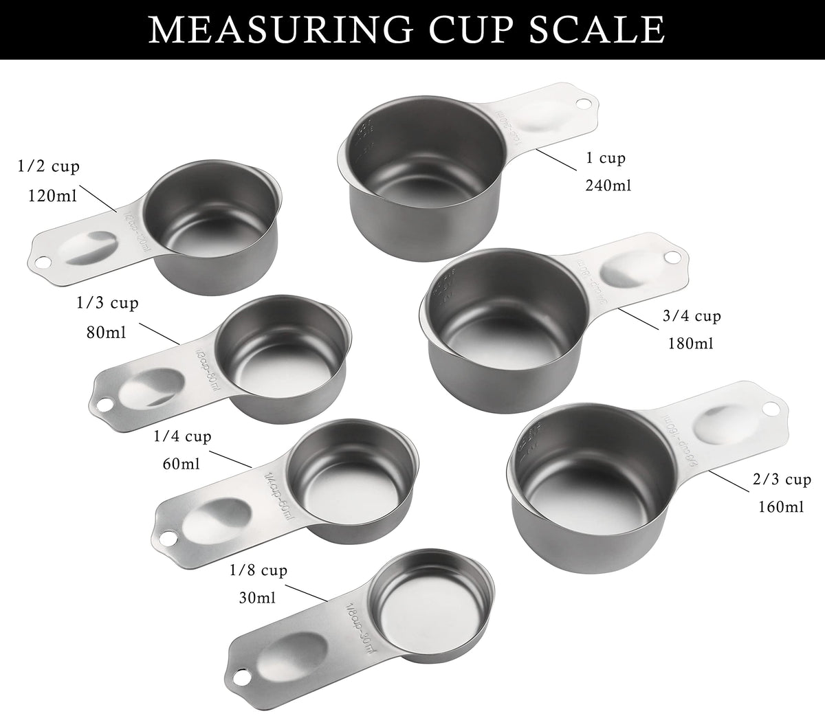 Measuring Cups Set of 7 Stainless Steel Measuring Cups