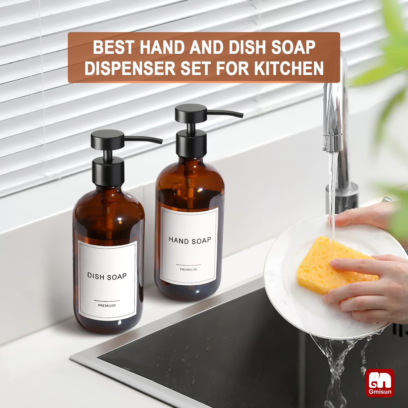 Amber Glass Soap Dispenser (2 Count)