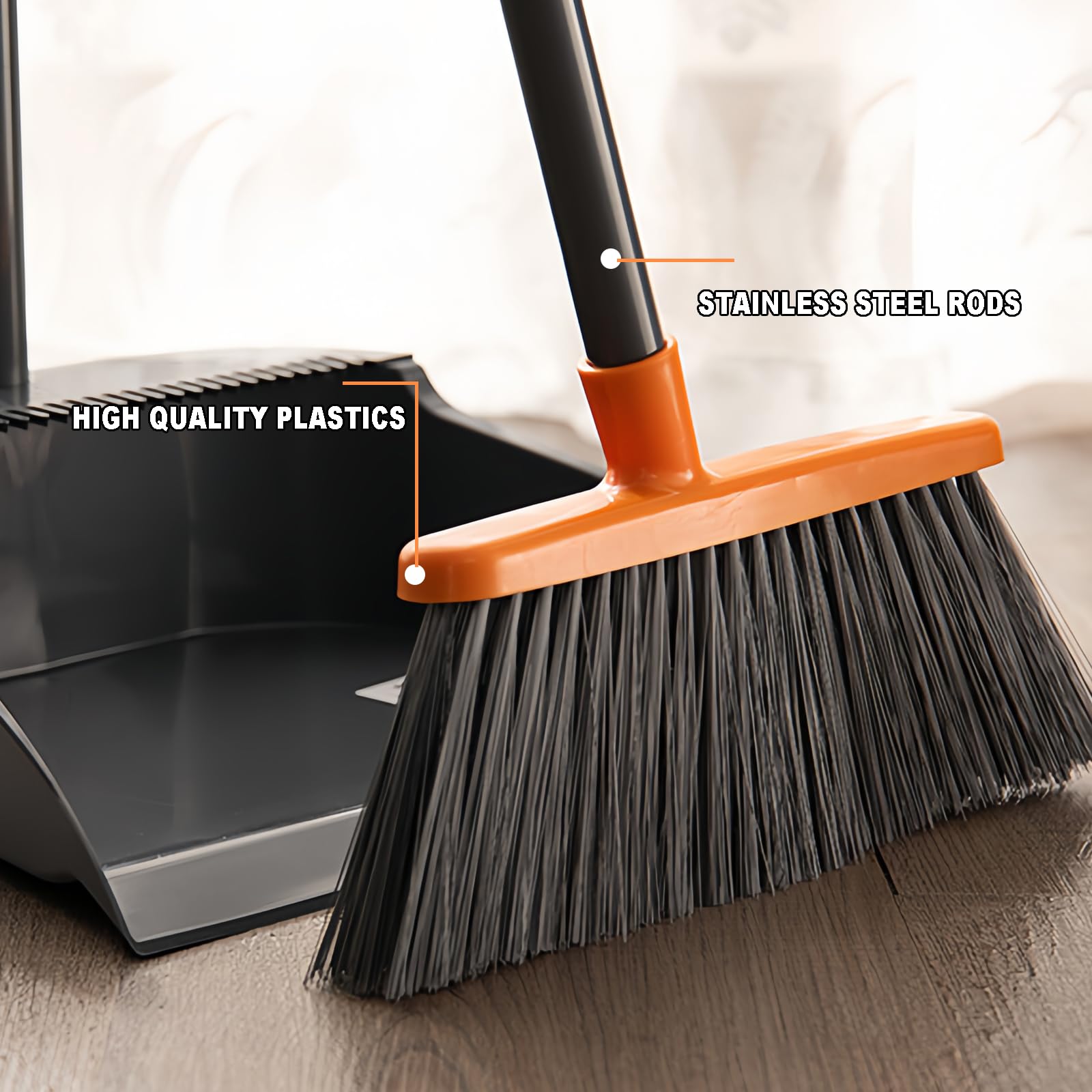 Small Broom Stiff Bristles Brush with Long Handle Indoor or Outdoor Compact Broom for Sweeping Patio Garage Garden