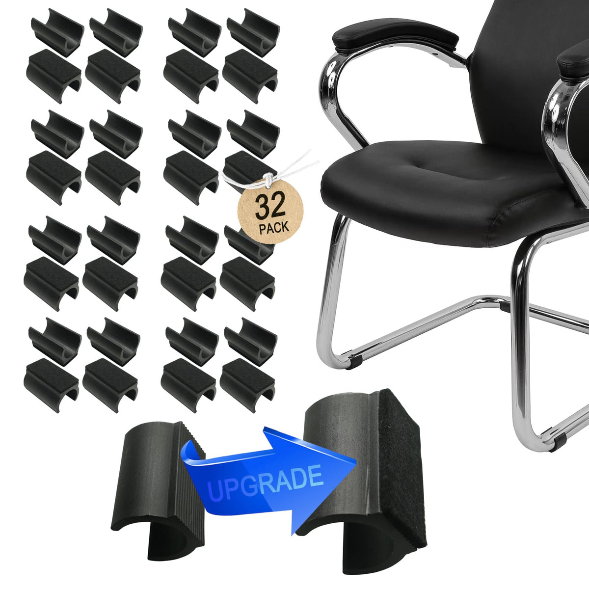 Rectangle U Shaped Sled Chair Leg Tips Cap with Felt Pads (32 Count)