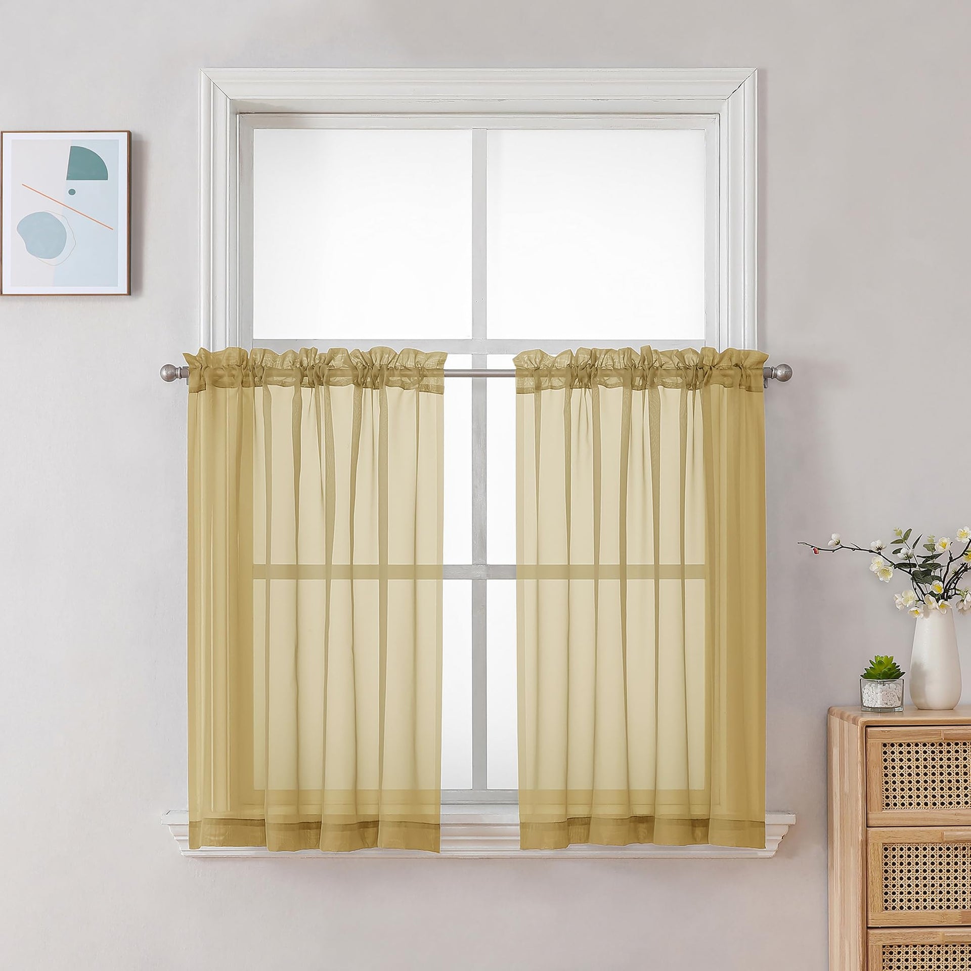 Sheer Gold Kitchen Tier Curtains 24 Inch Length Set