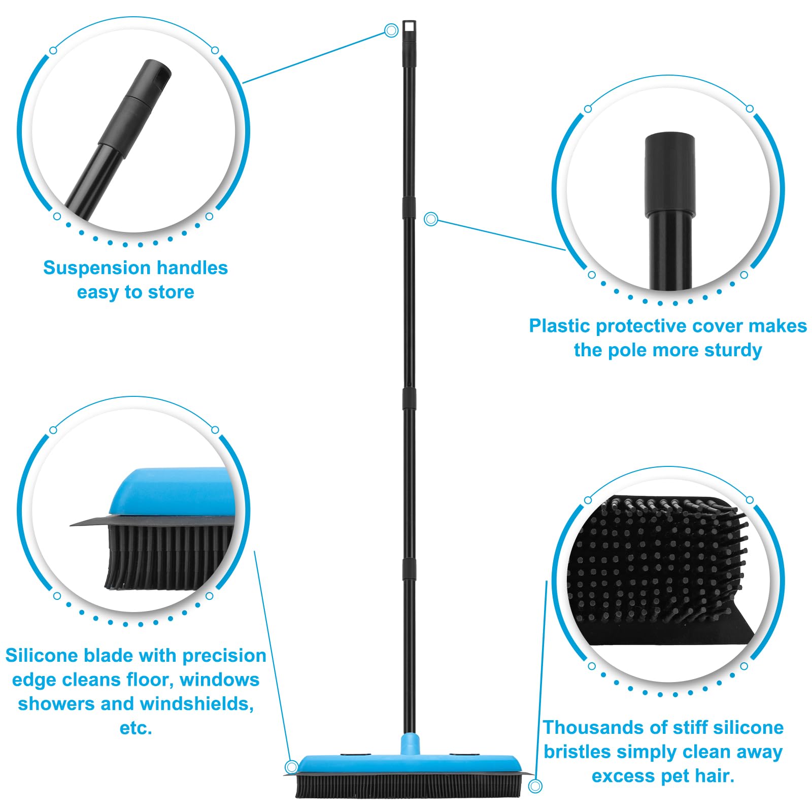 Rubber Broom Carpet Rake for Pet Hair Removal