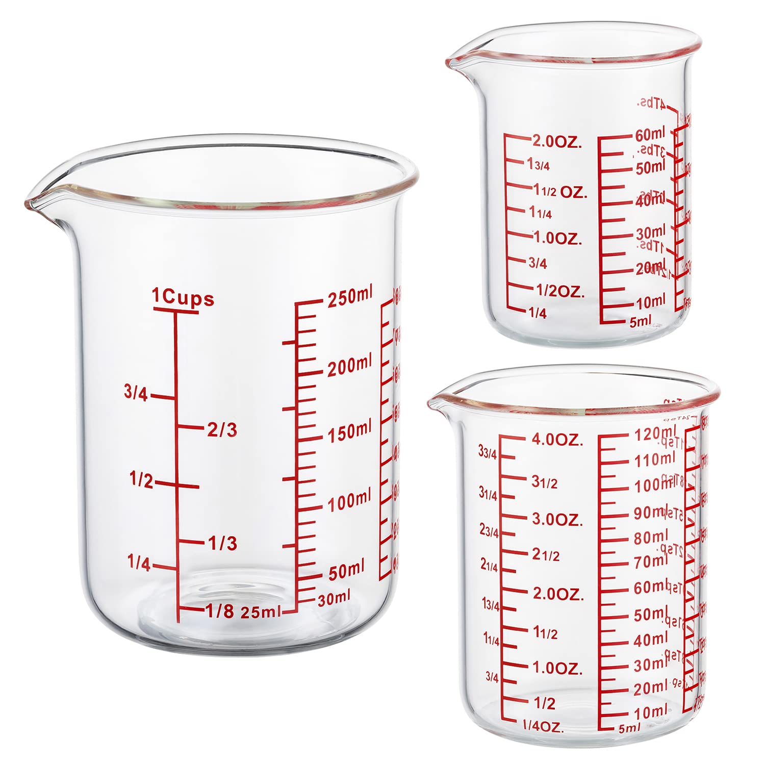 Ackers High Borosilicate Glass Measuring Cup Set with Pour Spout