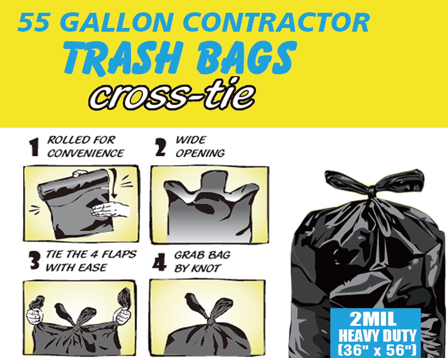 Contractor Heavy Duty Trash Bags 55 Gallon (52 Count)