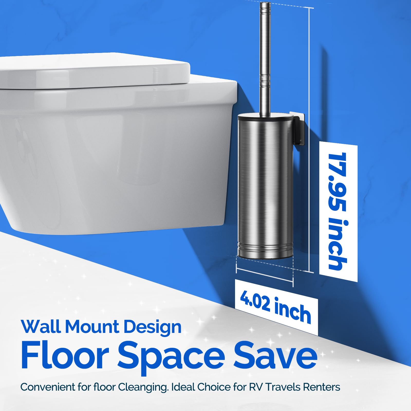 Toilet Brush and Holder Set Under Rim Deep Cleaning Curved Bristle