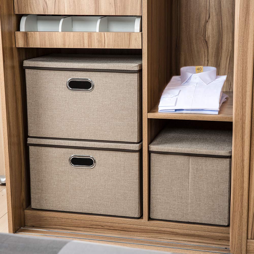 Large Collapsible Storage Baskets with Lids [5 (5 Count)