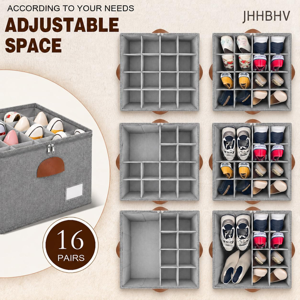2 Pack Shoe Organizer for Closet with Adjustable Divider Shoe Storage Box (2 Count)