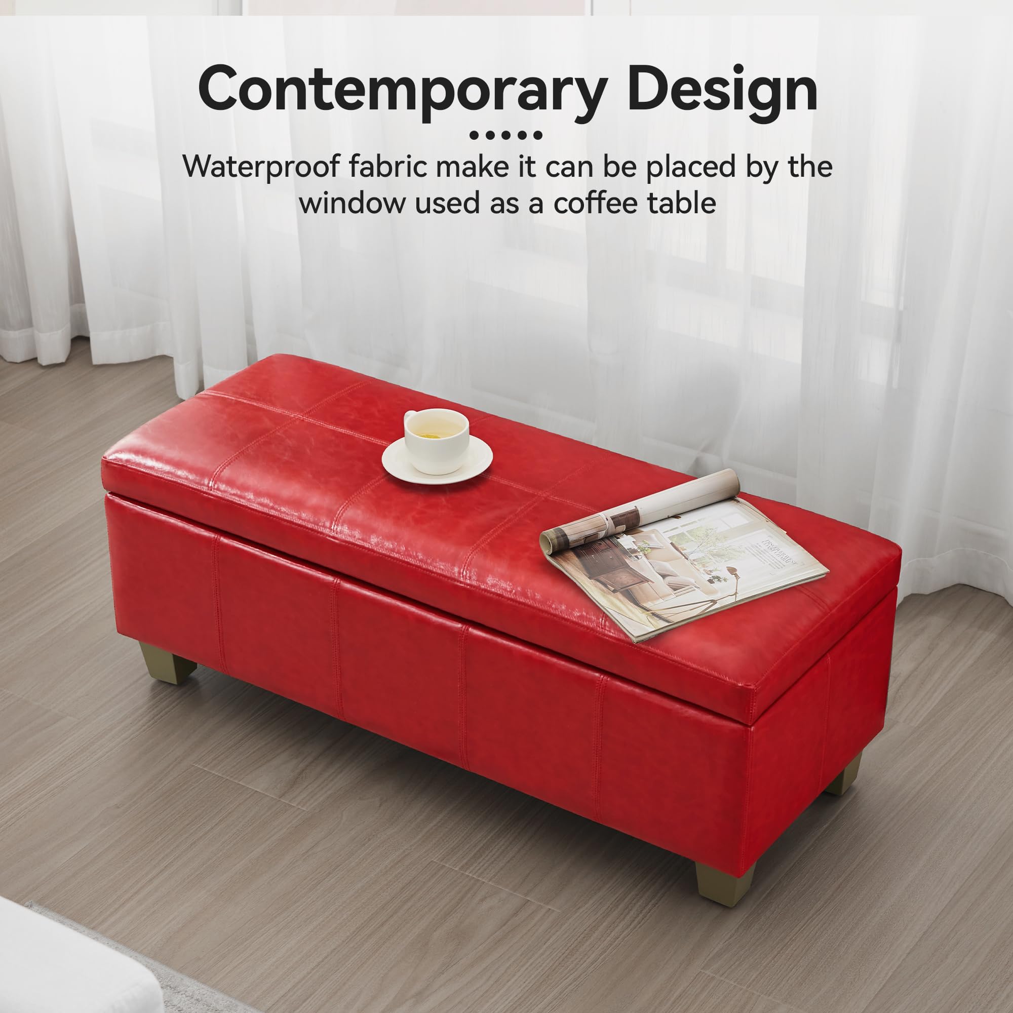 41" Faux Leather Storage Ottoman