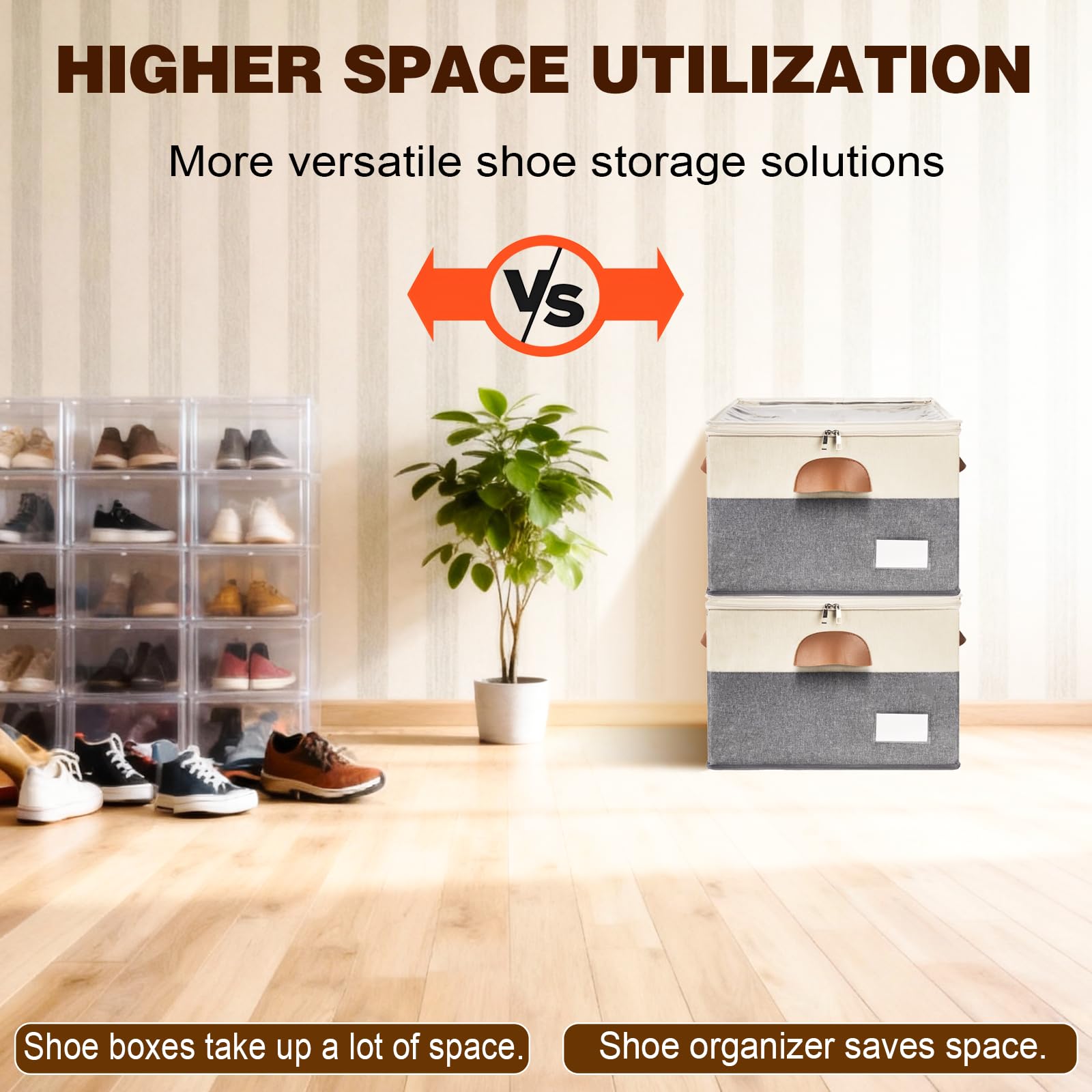 2 Pack Shoe Organizer for Closet with Adjustable Divider Shoe Storage Box (2 Count)