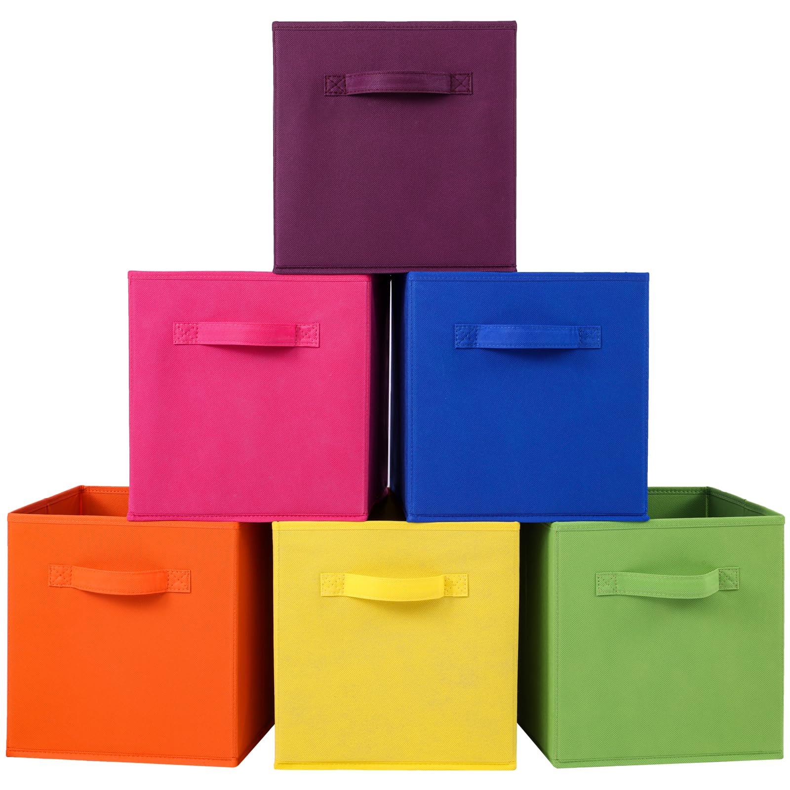 Fabric Storage Bins 6 Pack Fun Colored Durable Storage Cubes with Fabric Handles Foldable Cube Baskets for Home (6 Count)