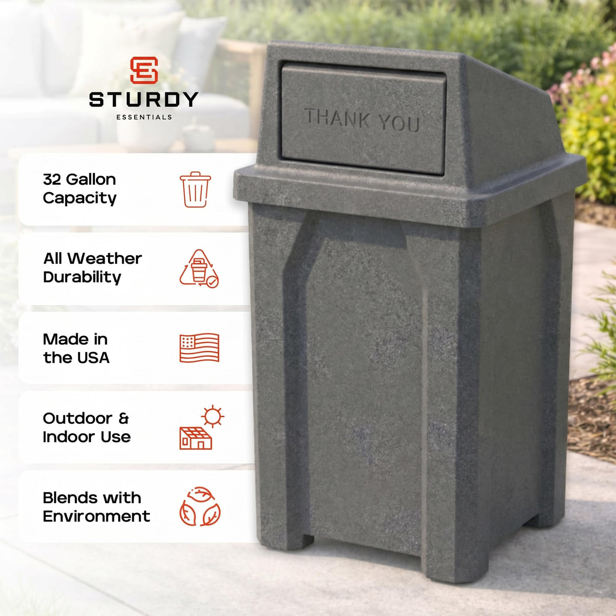 Campus Collection 32 Gallon Commercial Trash Can with Lid