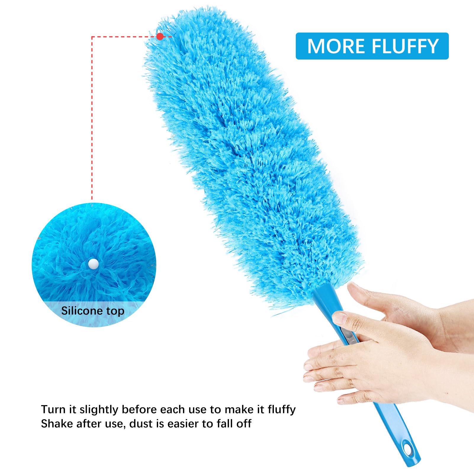 Rainbow Static Duster 24inch Reusable Microfiber Electrostatic Dusters with 2 Beandable and Washable Duster Head for Cleaning Home