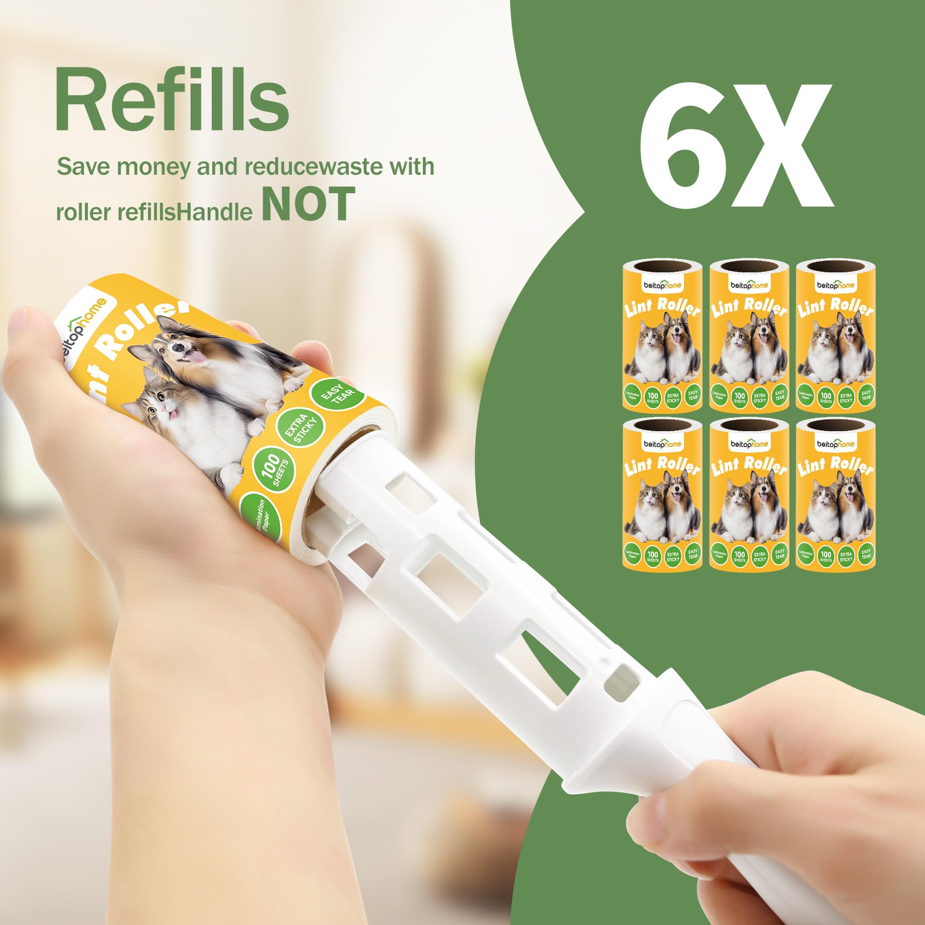 Lint Roller Refills for Pet Hair (600 Count)