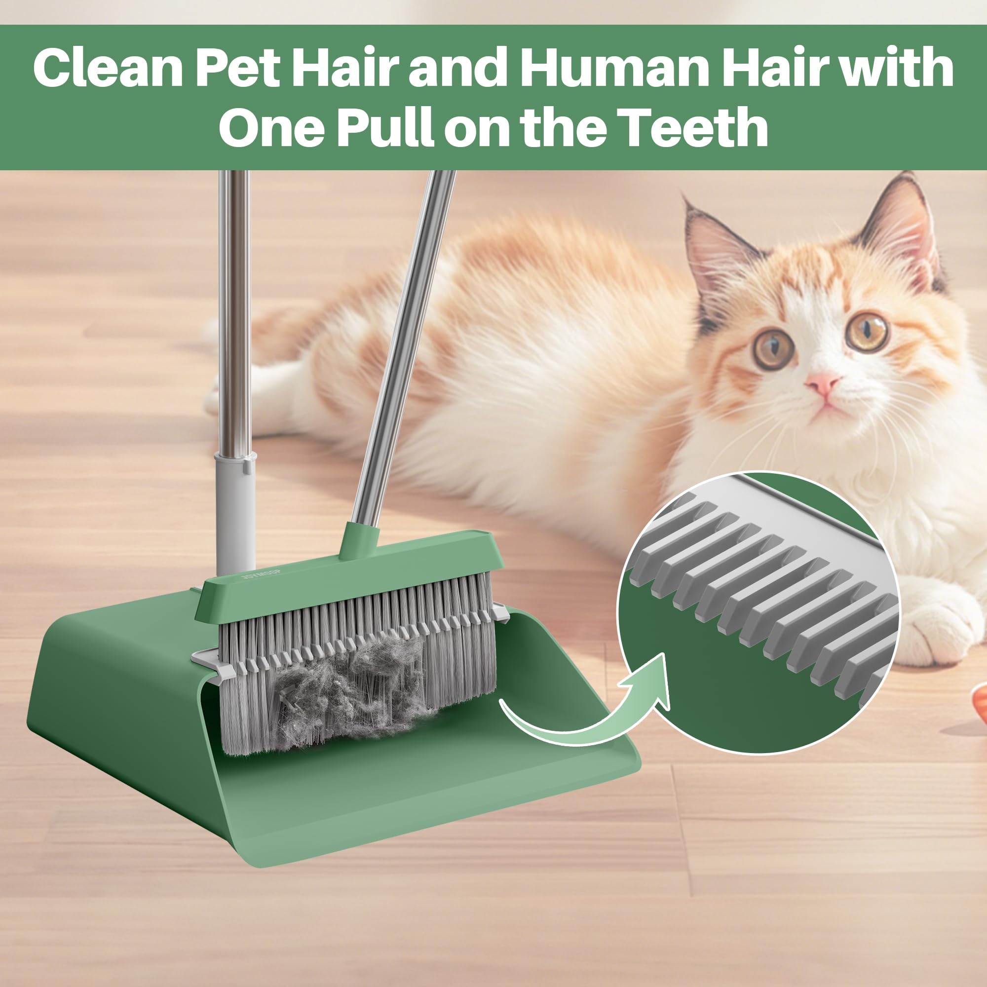 Dark Teal Green Broom and Dustpan Set with 56” Handle