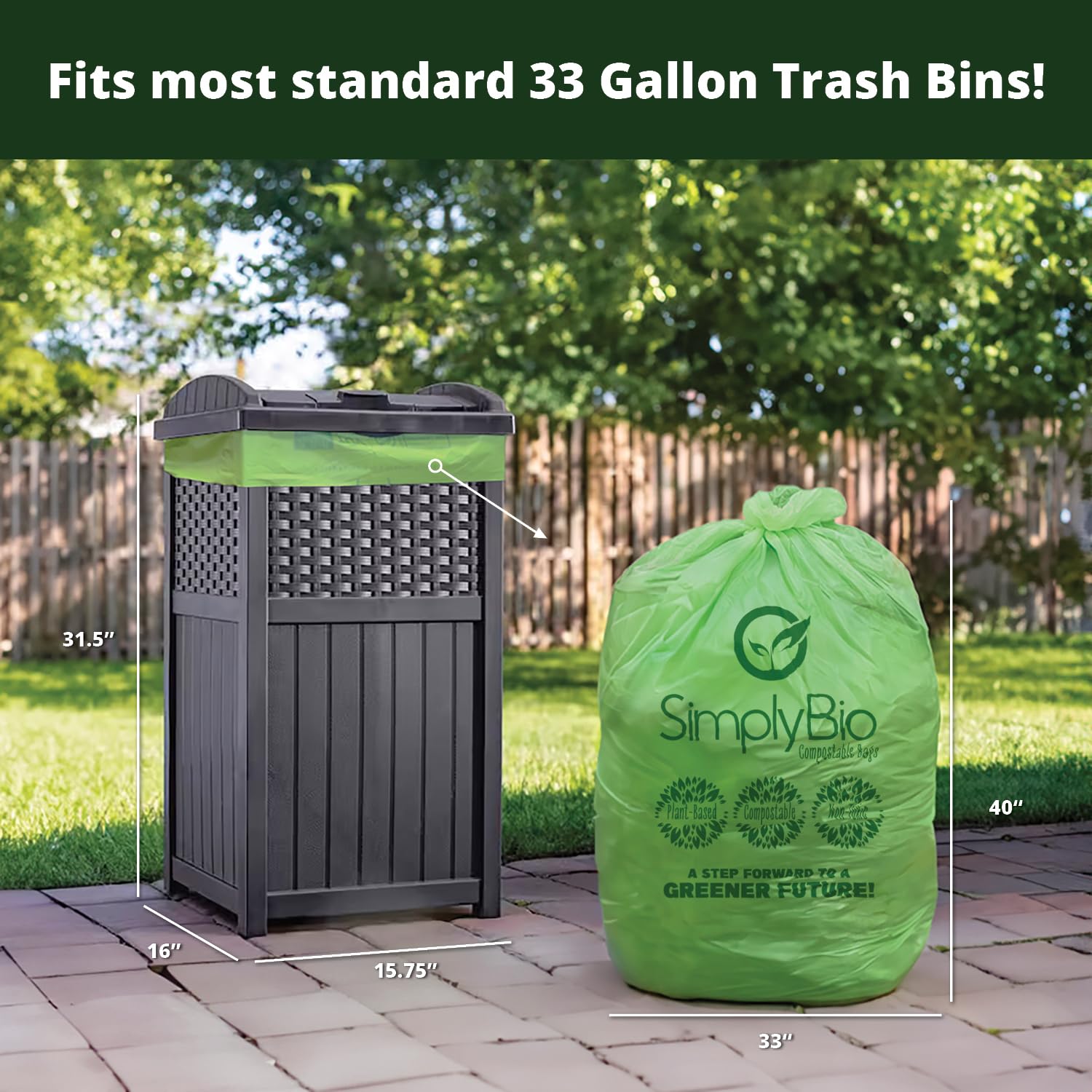 30 33 Gallon Compostable Trash Bags Liners Flat (30 Count)
