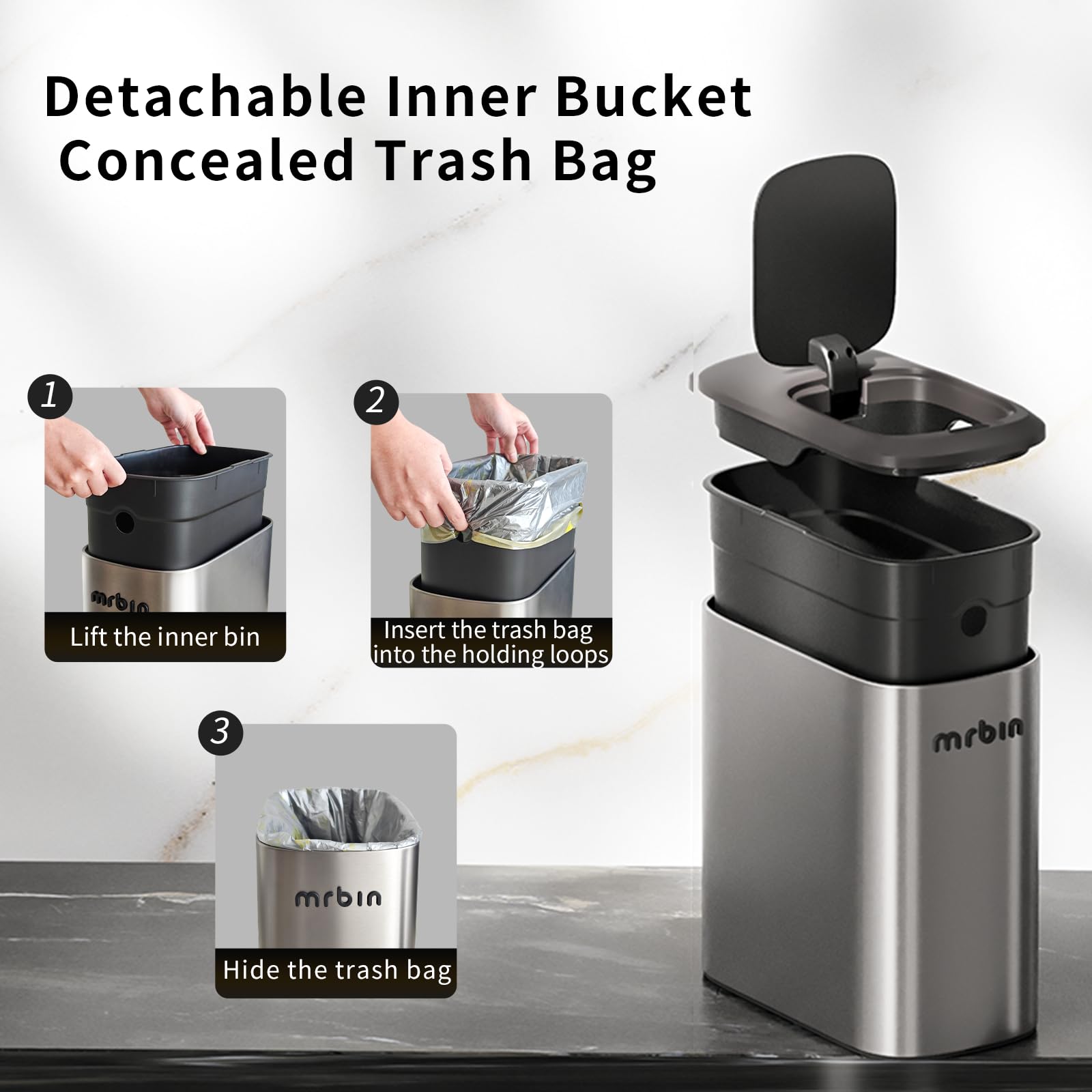 Stainless Steel Motion Sensor Bathroom Trash Can