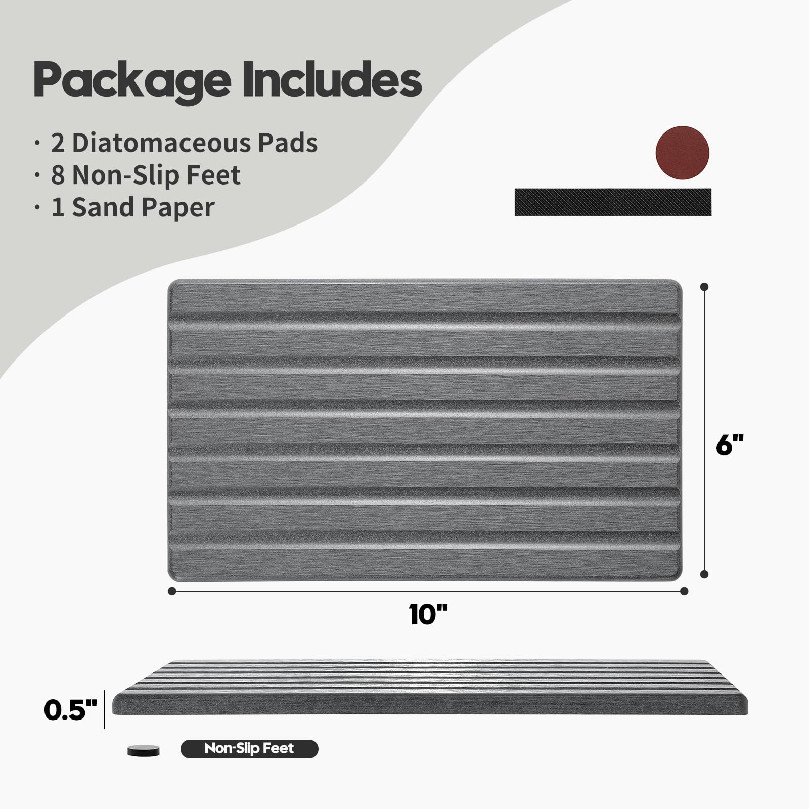 2PCS Water Absorbing Stone Drying Tray Mat for Bathroom Sink & Kitchen Counter Organizer (2 Count)
