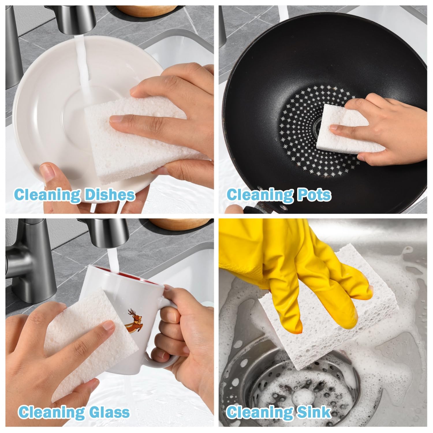 24 Pack White Sponges Kitchen Natural Compressed Cellulose Sponges for Dishes Non Scratch for Household Cookware Bathroom Cars Soft Super Absorbent Reusable